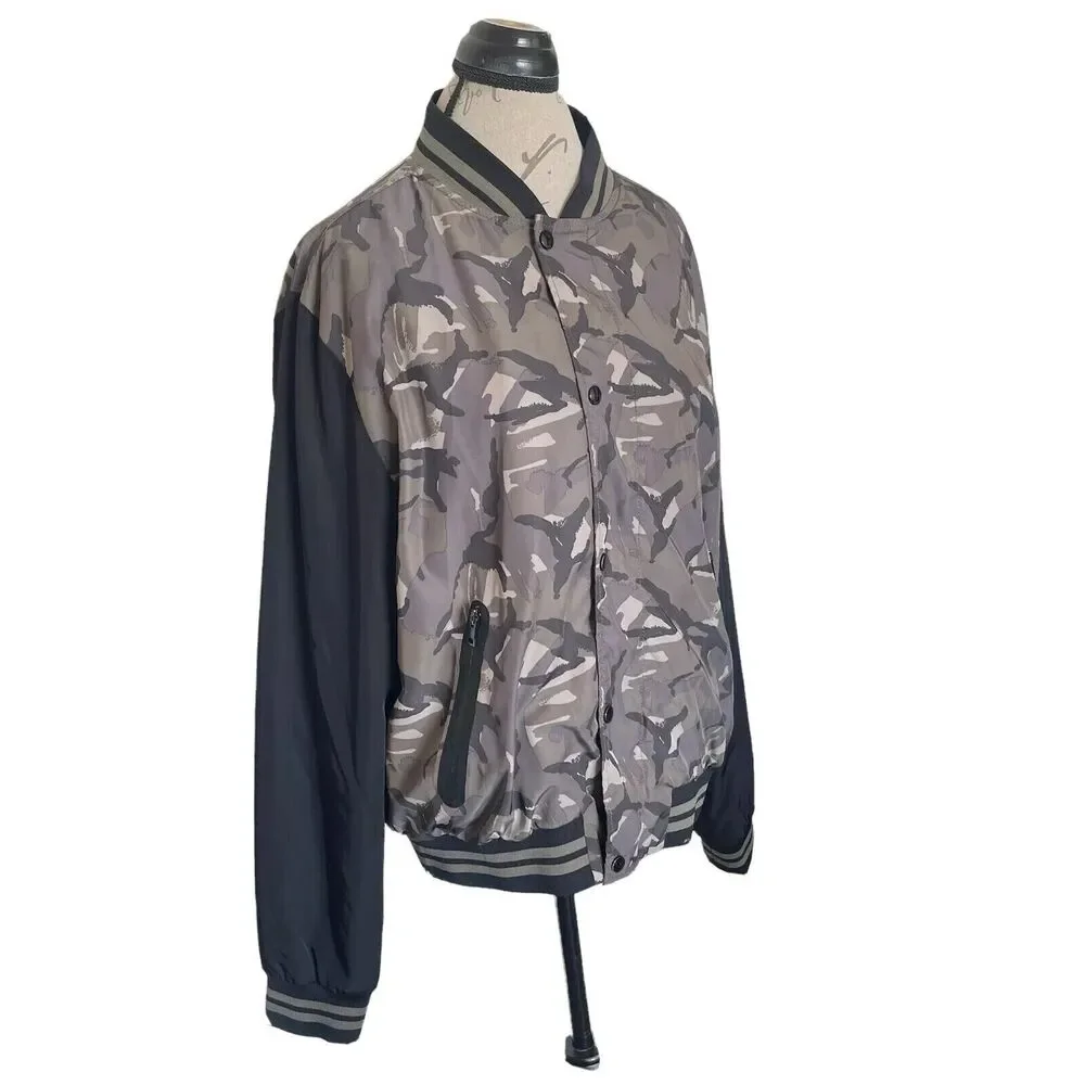 Express Bomber Mens Jacket Sz Large Camouflage Military Army Damaged Ripped